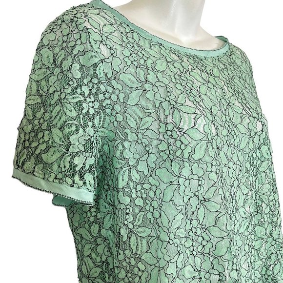 Ann Taylor Loft Green Lace Short Sleeve Sheer Dainty Floral Top Shirt Blouse  M - Picture 5 of 16
